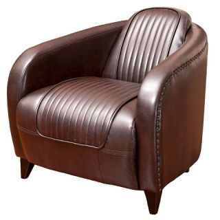 Pamela Channeled Brown Leather Club Chair   Brown Leather