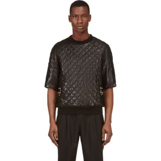 Balmain Black Short Sleeve Quilted Leather Top