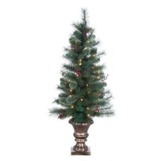 4' Pre Lit Potted Artificial Pine Lodge Christmas Tree   Clear Lights