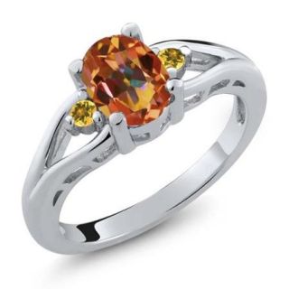 1.37 Ct Oval Ecstasy Mystic Topaz Yellow Citrine 925 Sterling Silver Ring