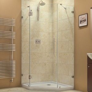 DreamLine SHEN 2234340 01 Shower Enclosure, 34 5/16" by 34 5/16" PrismLux Frameless Hinged, Clear 3/8" Glass   Chrome