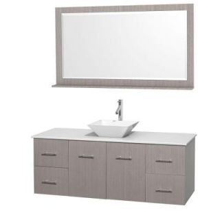 Wyndham Collection Centra 60 in. Vanity in Gray Oak with Solid Surface Vanity Top in White, Porcelain Sink and 58 in. Mirror WCVW00960SGOWSD2WM58