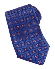 Charvet Medallion Silk Jacquard Tie, Blue/Orange