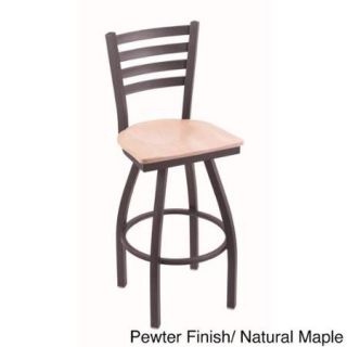 Steel Frame/ Wood Seat Bar Stool Dark Pewter Finish Natural Maple Seat