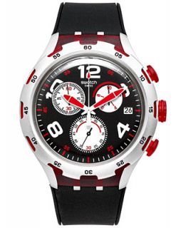 Swatch Unisex Swiss Chronograph Red Wheel Black Silicone Strap Watch