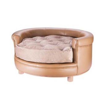 Chesterfield Faux Leather Large Dog Bed Designer Pet Sofa By Villacera Tan
