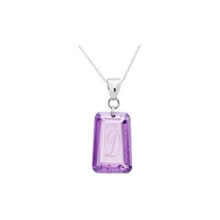 .925 Sterling Silver Purple Cubic Zirconia February Birthstone Initial Pendant Necklace Letter D