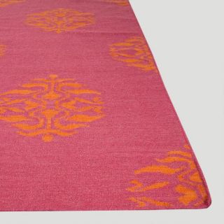Pink and Orange Medallion Flat Woven Wool Rug