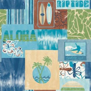 The Wallpaper Company 56 sq. ft. Blue and Green Surf's Up Wallpaper WC1285324