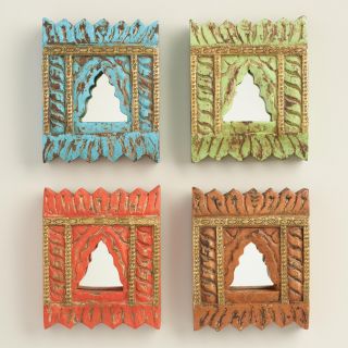 Mini Carved Wood Mirrors, Set of 4