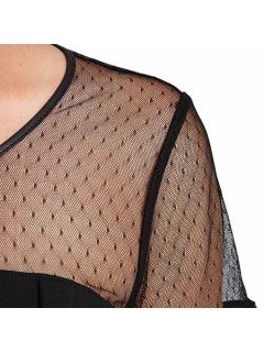 Morgan Dress with sheer satin stitch sleeves Black