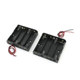 2Pcs Black 4 x 1.5V AA Battery Holder Storage Case Box w Wire Leads