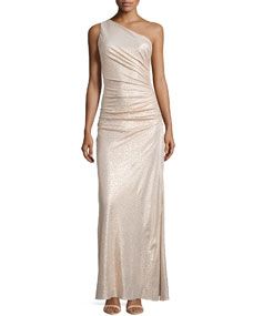 Laundry by Shelli Segal One Shoulder Ruched Gown, Gold
