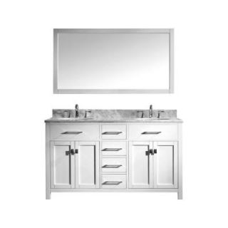 Virtu USA Caroline 60 in. W x 36 in. H Vanity with Marble Vanity Top in Carrara White with White Round Basin and Mirror MD 2060 WMRO WH 002