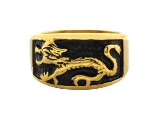 13MM Stainless Steel Gold Plated Dragon Ring For Men Available Size 9,10,11,12