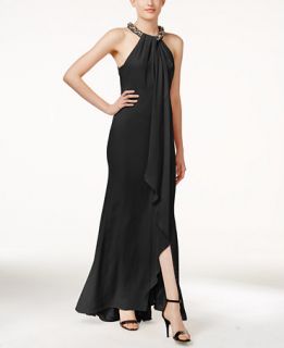 Calvin Klein Sleeveless Halter Draped Detail Gown   Dresses   Women