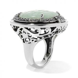Jade of Yesteryear Round Green Jade and CZ Sterling Silver Ring   7789430