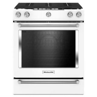 KitchenAid 30 in. 5.8 cu. ft. Slide In Gas Range with Self Cleaning Convection Oven in White KSGG700EWH