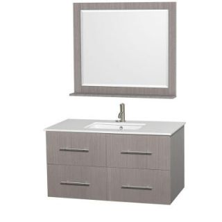 Wyndham Collection Centra 42 in. Vanity in Gray Oak with Man Made Stone Vanity Top in White, Undermount Square Sink and 36 in. Mirror WCVW00942SGOWSUNSM36