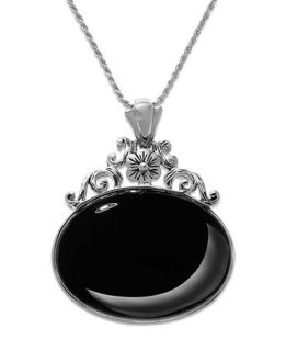 Sterling Silver Necklace, Onyx Oval Pendant (55 ct. t.w.)