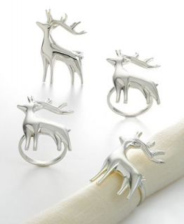 Excell Napkin Rings, Set of 4 Silver Reindeer   Table Linens   Dining