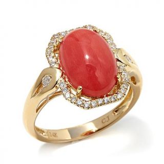 Rarities Fine Jewelry with Carol Brodie 14K Gold Oval Red Coral Cabochon and W   7932557