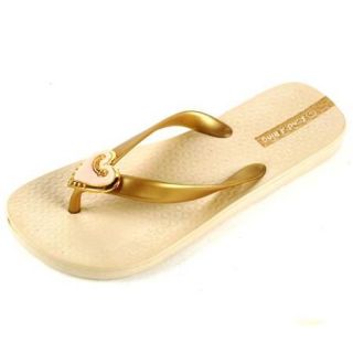 Womens Flip Flops Heart Accent Sandals Comfort EVA Foam Rubber Sole Beach Thongs Beige Size 6