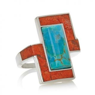 Jay King Turquoise and Orange Coral Sterling Silver Ring   7770182