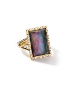 Ippolita 18k Gold Gelato Medium Black Shell Baguette Ring with Diamonds