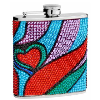 Top Shelf 6 Ounce Rhinestone Heart Pattern Hip Flask