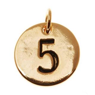 Lead Free Pewter, Round Number Charm '5' 13mm, 1 Piece, Gold Plated