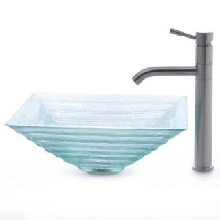 KRAUS Vessel Sink in Clear Glass Alexandrite with Aldo Faucet in Stainless Steel C GVS 910 15mm 2180