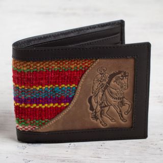 Handcrafted Mens Wool Leather Red Caballero Wallet (Peru