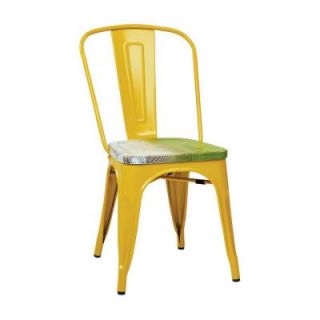 Work Smart Bristow Metal Chair with Vintage Wood Seat Yellow Finish Frame and Pine Alice Finish Seat (4 Pack) BRW2910A4 C307