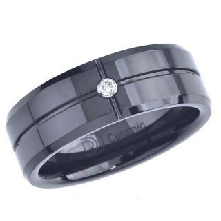 Black Ceramic and Stainless Steel Mens 1/5ct TDW Diamond Band