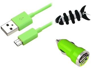 Insten Car Charger + USB Data Cord + Fishbone Wrap Compatible with Samsung Galaxy Note 2 N7100 S4 i9500
