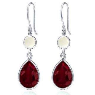 12.92 Ct Pear Shape Red Created Ruby White Opal 925 Sterling Silver Earrings