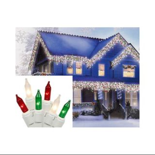 Set of 100 Red, Green and Clear Frosted Icicle Christmas Lights   White Wire