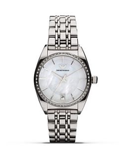 Emporio Armani Round Silver and Mother of Pearl Glitz Watch, 43mm