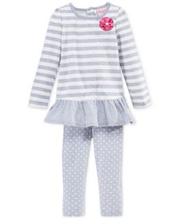 Nannette Baby Girls 2 Piece Gray Stripe Tunic & Dot Leggings Set