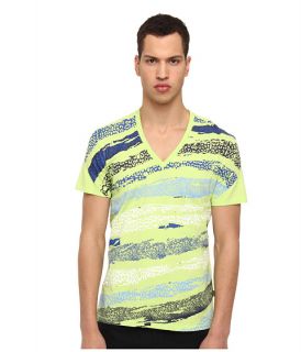 just cavalli allover printed s s v neck tee fluorescent yellow