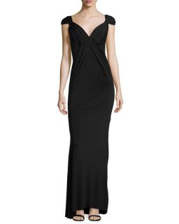 Donna Karan Cap Sleeve Pleated Front Gown, Black