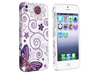 Insten White Purple Butterfly Flower Rear Style 26 Rubber Coated Case Cover + Colorful Diamond Screen Protector compatible with Apple  iPhone  5