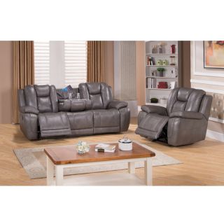 Galaxy Grey Top Grain Leather Lay Flat Reclining Sofa and Recliner