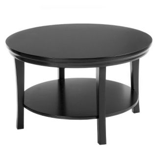 Bay Shore Collection Round Coffee Table with Shelf Black 30 in