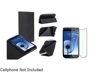 Insten Black Leather Case w/ Foldable Stand & Colorful Diamond Screen Protector For Samsung Galaxy S3 752135