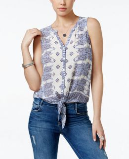 Lucky Brand Printed Tie Front Blouse   Tops   Women