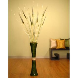 27 inch Forest Green Bamboo Trumpet Vase with Floral