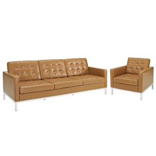 Modway Loft 2 Piece Leather Arm Chair and Sofa Set
