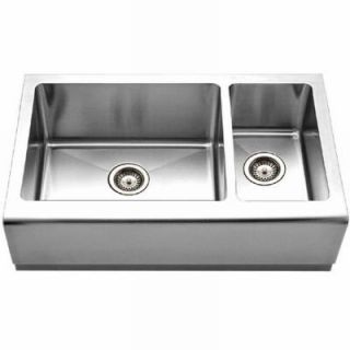 HOUZER Epicure Series Farmhouse Apron Front Stainless Steel 33 in. Double Bowl Kitchen Sink EPO 3370SR
